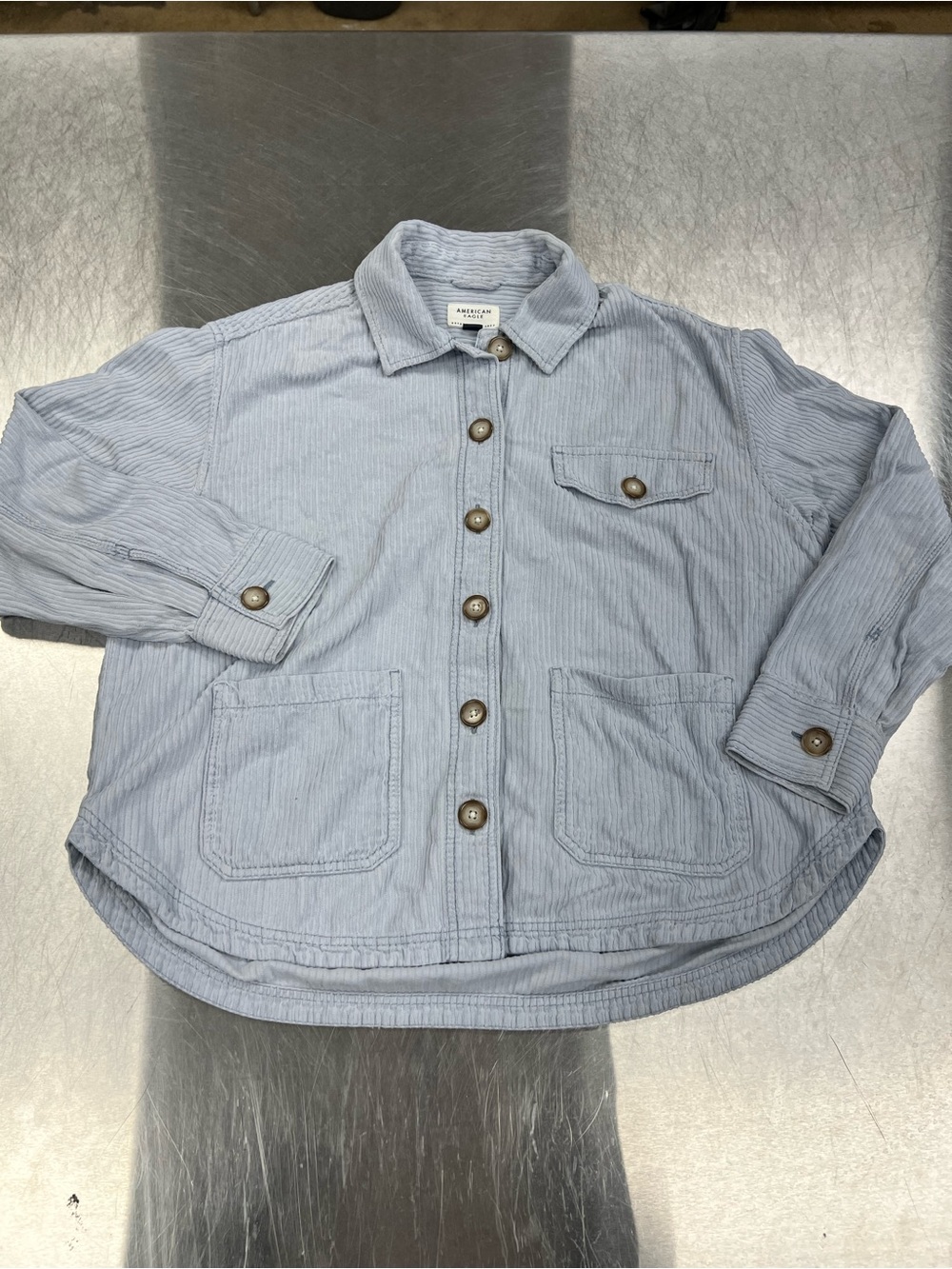 American Eagle Outfitters Light Blue Button-Down Corduroy Shirt Women’s L